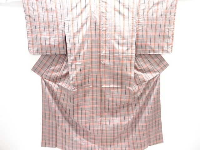 JAPANESE KIMONO / ANTIQUE ENSEMBLE KIMONO / SILK / YONEZAWA TSUMUGI / WOVEN GRID